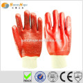 Sunnyhope rote PVC Handtuchlinie Gummi beschichtete Arbeitshandschuhe